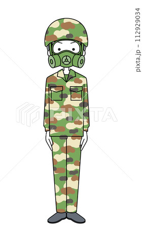 きをつけ　陸上自衛隊　迷彩服（防護マスク）（女性） 112929034