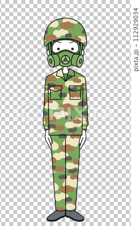 きをつけ　陸上自衛隊　迷彩服（防護マスク）（女性） 112929034