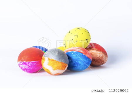 Colorful easter eggs isolated on white background with clipping path. 112929062