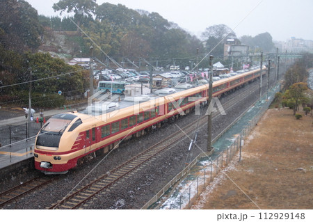 臨時駅の偕楽園に停車するE653系電車(国鉄色)_2024/2/23撮影 臨時駅の偕楽園に停車するE653系電車(国鉄色)_2024/2/23撮影 112929148