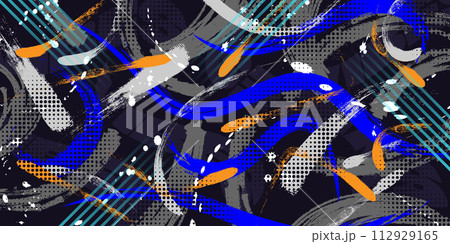 Abstract and Creative Art Background with Brush Texture and Geometric Elements in Collage Design Style. Creative Design Suitable for Sports Banner or Poster Abstract and Creative Art Background with Brush Texture and Geometric Elements in Collage Design Style. Creative Design Suitable for Sports Banner or Poster 112929165