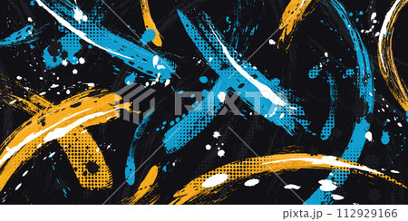 Abstract Grunge Background with Blue and Orange Brush Texture. Creative Design for Sports Banner or Poster 112929166