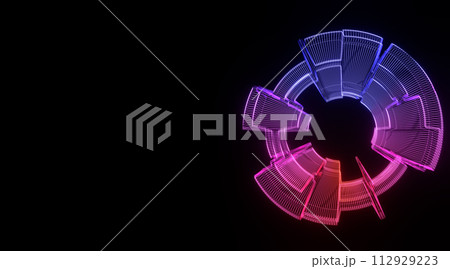 Futuristic colorful sphere of lines. Network connection big data. Abstract technology background. Place for text. 3d rendering. 112929223