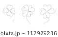 Set of beauty clovers drawn by one line. Floral sketch. Continuous line drawing. Minimalist art for patrick day. Vector illustration. 112929236