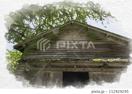 水彩画風　雲南　菅谷たたら山内　大どう場　島根県雲南市 112929295