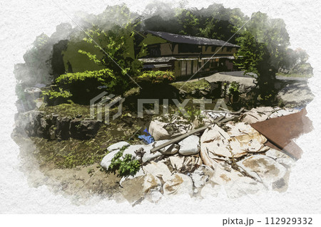 水彩画風 雲南 菅谷たたら山内 鉄池 島根県雲南市 水彩画風 雲南 菅谷たたら山内 鉄池 島根県雲南市 112929332