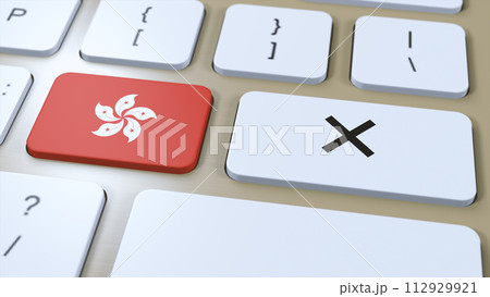 Hong Kong National Flag and Cross or No Button 3D Illustration Hong Kong National Flag and Cross or No Button 3D Illustration 112929921