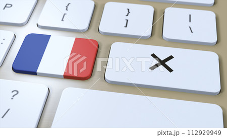 France National Flag and Cross or No Button 3D Illustration 112929949