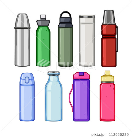 thermos bottle set cartoon vector illustration 112930229