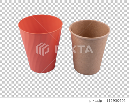 a plastic cup and a paper cup a plastic cup and a paper cup 112930493
