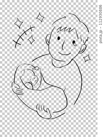 Illustration of a smiling father holding a baby 112930886