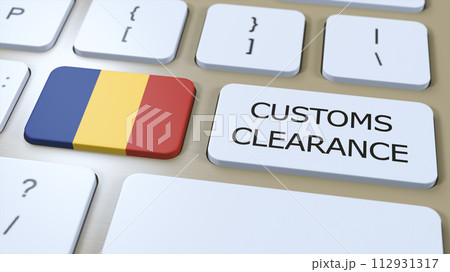 Romania National Flag and Text Customs Clearance on Button 3D Illustration Romania National Flag and Text Customs Clearance on Button 3D Illustration 112931317