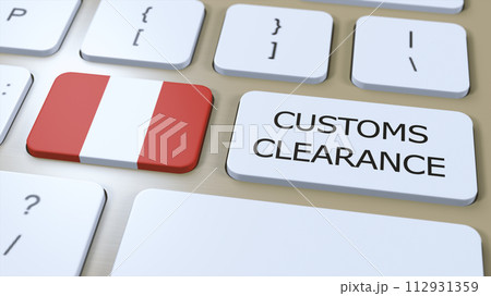 Peru National Flag and Text Customs Clearance on Button 3D Illustration Peru National Flag and Text Customs Clearance on Button 3D Illustration 112931359