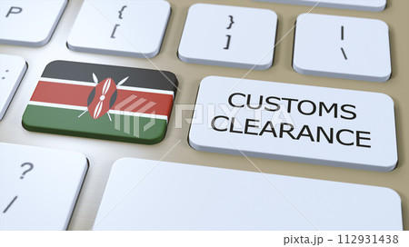 Kenya National Flag and Text Customs Clearance on Button 3D Illustration 112931438