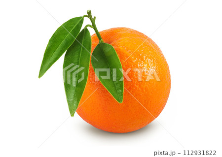 Orange fruit with leaves isolated on white background with full depth of field Orange fruit with leaves isolated on white background with full depth of field 112931822