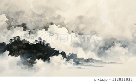 水墨画風の雲　AI生成 112931933