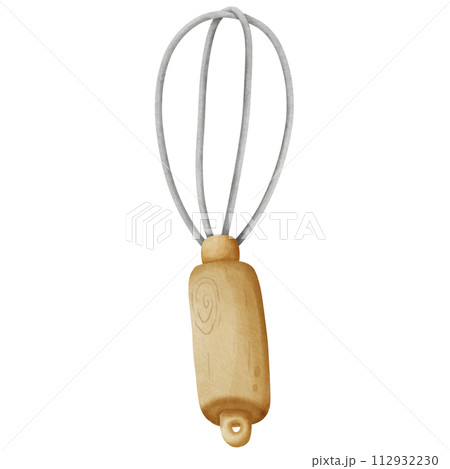 Wooden whisk kitchen utensil for baking and cooking 112932230