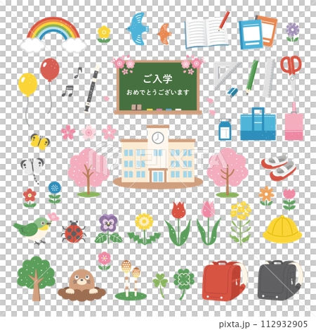春の花と入学式のイラストセット 春の花と入学式のイラストセット 112932905