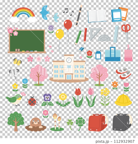 春の花と入学式のイラストセット 112932907