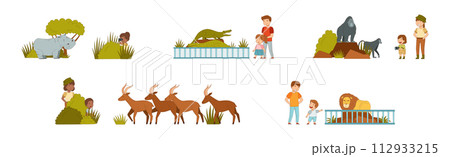Safari Tour and Zoo Visit with Kids and Parent Watch Wild Animal Vector Set Safari Tour and Zoo Visit with Kids and Parent Watch Wild Animal Vector Set 112933215