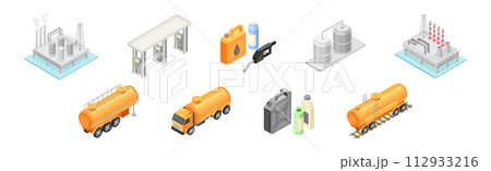 Oil Petroleum Industry with Fuel Extraction Vector Set Oil Petroleum Industry with Fuel Extraction Vector Set 112933216