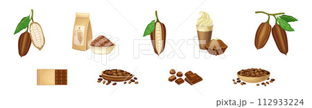 Chocolate Product with Plant Pod, Bar and Dessert Vector Set 112933224