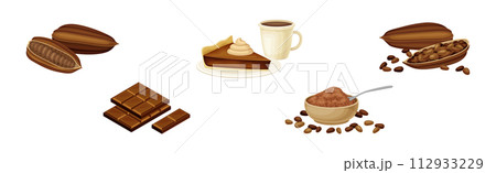 Chocolate Product with Pod, Bar and Dessert Vector Set 112933229