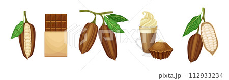 Chocolate Product with Plant Pod, Bar and Dessert Vector Set Chocolate Product with Plant Pod, Bar and Dessert Vector Set 112933234