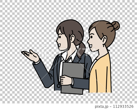 女辦公室職員向顧客引導和解釋的插圖 女辦公室職員向顧客引導和解釋的插圖 112933526