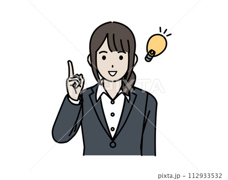 アイデアを閃く、思いつく女性会社員のイラスト アイデアを閃く、思いつく女性会社員のイラスト 112933532
