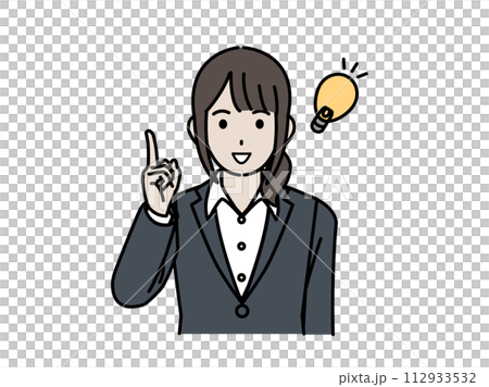 アイデアを閃く、思いつく女性会社員のイラスト アイデアを閃く、思いつく女性会社員のイラスト 112933532