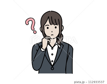 疑問、考える女性会社員のイラスト 疑問、考える女性会社員のイラスト 112933537