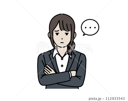 ジト目で睨んで疑う女性会社員のイラスト ジト目で睨んで疑う女性会社員のイラスト 112933543