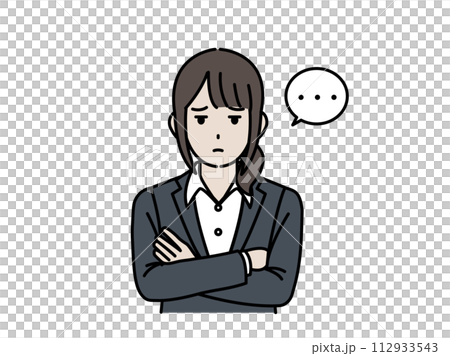 ジト目で睨んで疑う女性会社員のイラスト ジト目で睨んで疑う女性会社員のイラスト 112933543