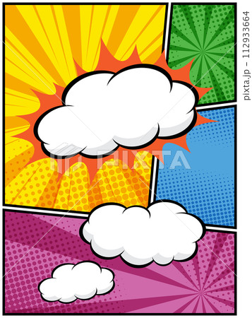 comic book, pop art cartoon layout template halftone dotted background 112933664