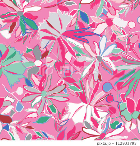 Cute feminine watercolor seamless pattern. Vector nature illustration in vintage style. Wedding romantic wallpaper.  112933795