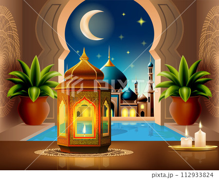islamic mosque muslims for prayers vector illustration 112933824