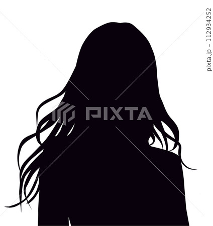 ウェーブのかかった髪の長い女性のシルエット_上半身 112934252