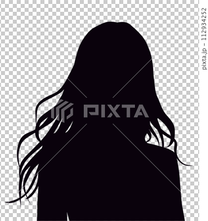 長捲髮女人的剪影_上半身 長捲髮女人的剪影_上半身 112934252