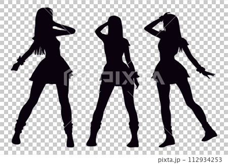 Full body silhouettes of three female idols 112934253