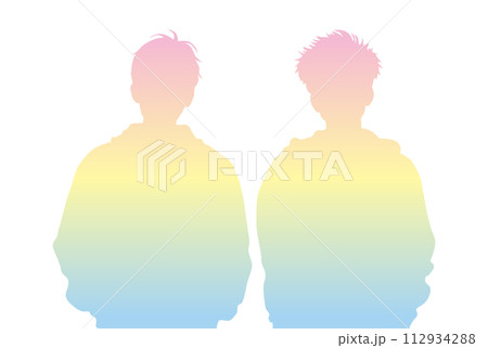 10代の男子2人の上半身シルエット_パステルグラデーション 112934288