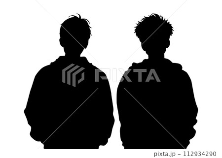 10代の男子2人の上半身シルエット 112934290