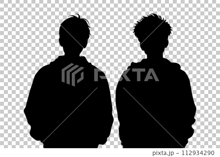 10代の男子2人の上半身シルエット 112934290