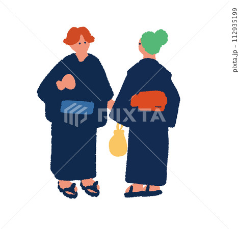浴衣姿の男女のシンプルでフラットなイラスト 浴衣姿の男女のシンプルでフラットなイラスト 112935199
