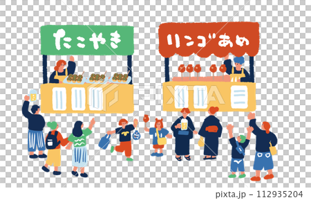 小吃攤和人們夏日節手繪插畫素材集 小吃攤和人們夏日節手繪插畫素材集 112935204