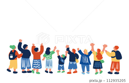 手を上げて喜ぶ後ろ姿の人々のイラスト 手を上げて喜ぶ後ろ姿の人々のイラスト 112935205