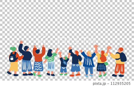 手を上げて喜ぶ後ろ姿の人々のイラスト 手を上げて喜ぶ後ろ姿の人々のイラスト 112935205