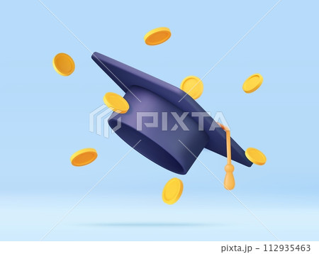 3D Graduation Cap with Gold Coins 3D Graduation Cap with Gold Coins 112935463