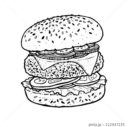Sketchy line art illustration of hamburger 112937235
