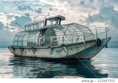 Special boat for catching crabs or lobsters in the sea or ocean with iron nets 112937351